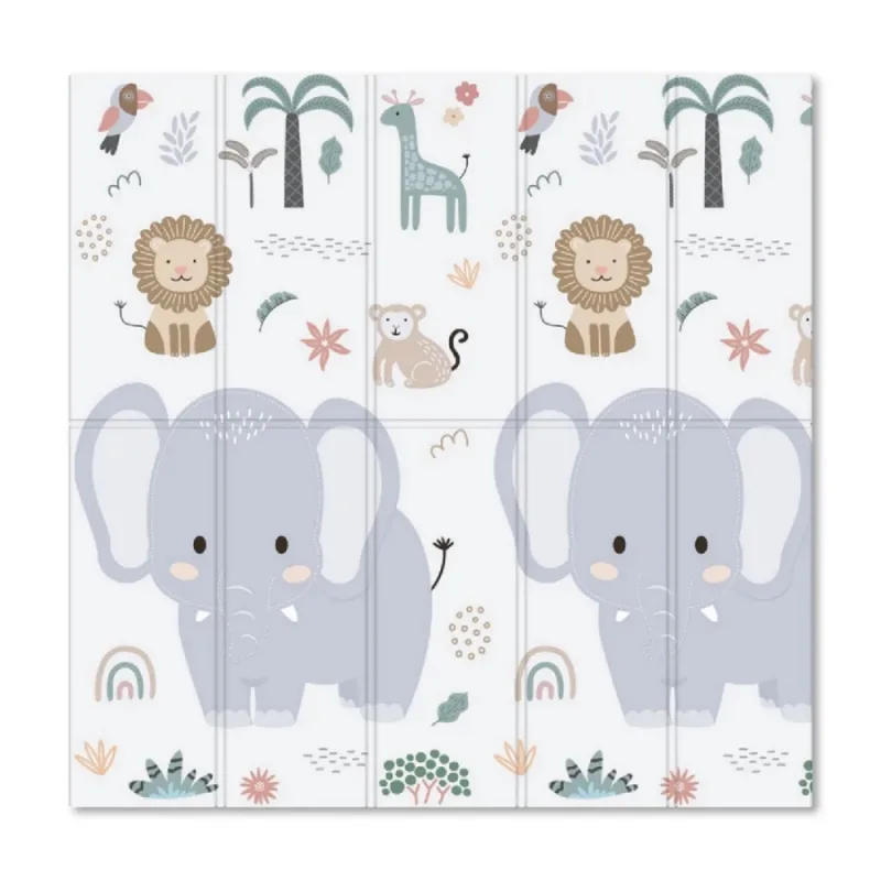 Alfombra de Gateo Plegable con Bordes Reversible Selva y Líneas Modernas Premium Baby