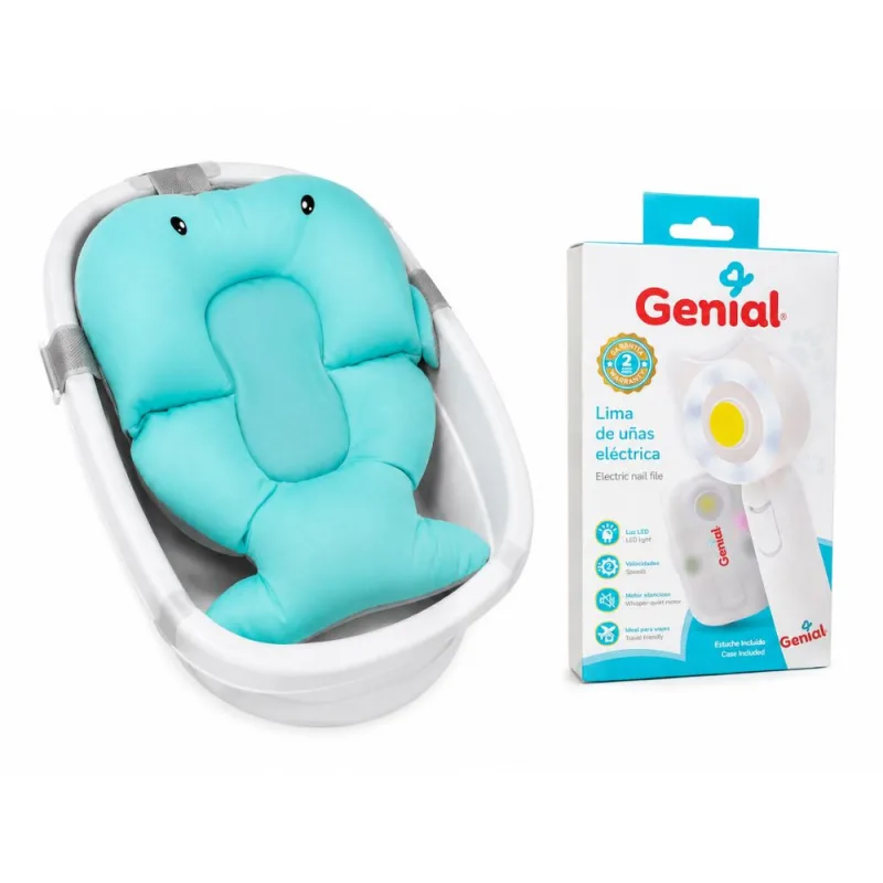 Combo para Bebé Soporte de Bañera Turquesa y Lima de Uñas Eléctrica Genial