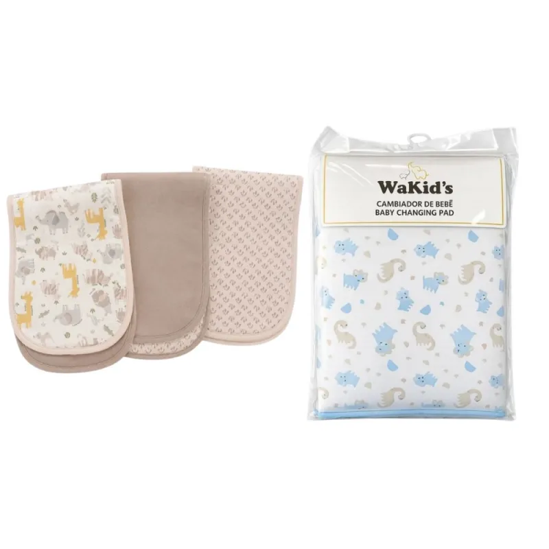 Combo para Bebé Baberos y Cambiador Impermeable WaKids Beige y Azul