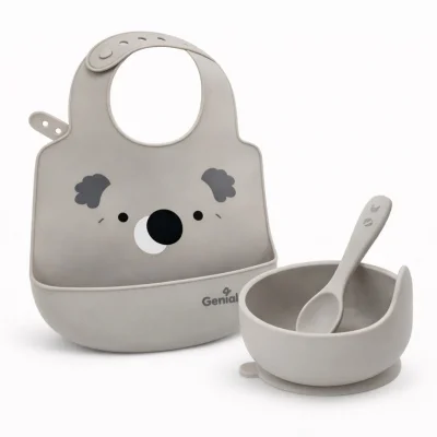 Set de Alimentación para Bebé con Babero de Silicona Bowl y Cuchara Genial