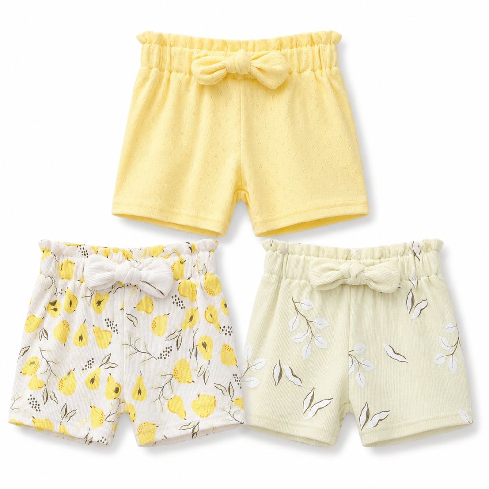 Set de 3 Shorts para Bebé con Lazo y Diseños Amarillos