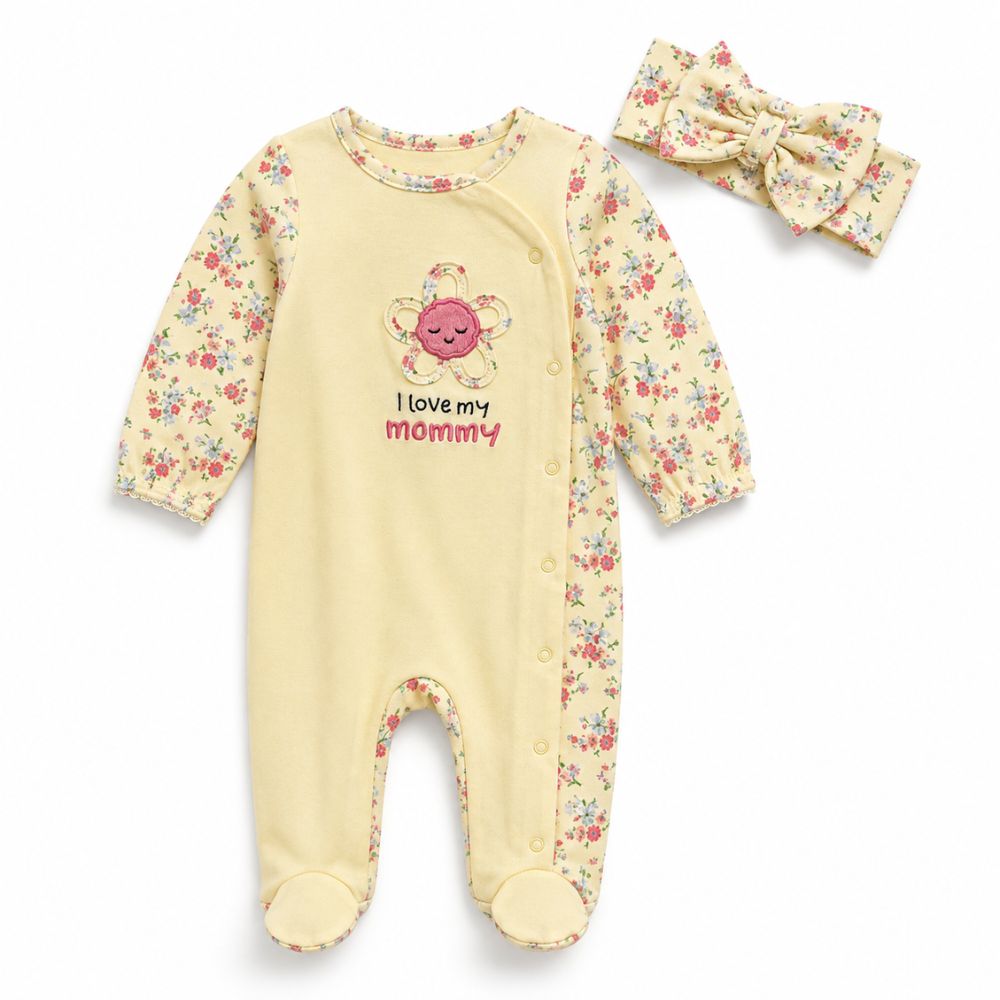 Pijama Enterizo para Bebé con Pie y Diseño Floral I Love My Mommy