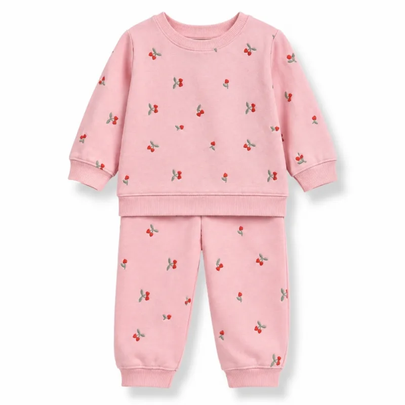 Conjunto para Niña Suéter y Pantalón con Cerezas Rosado