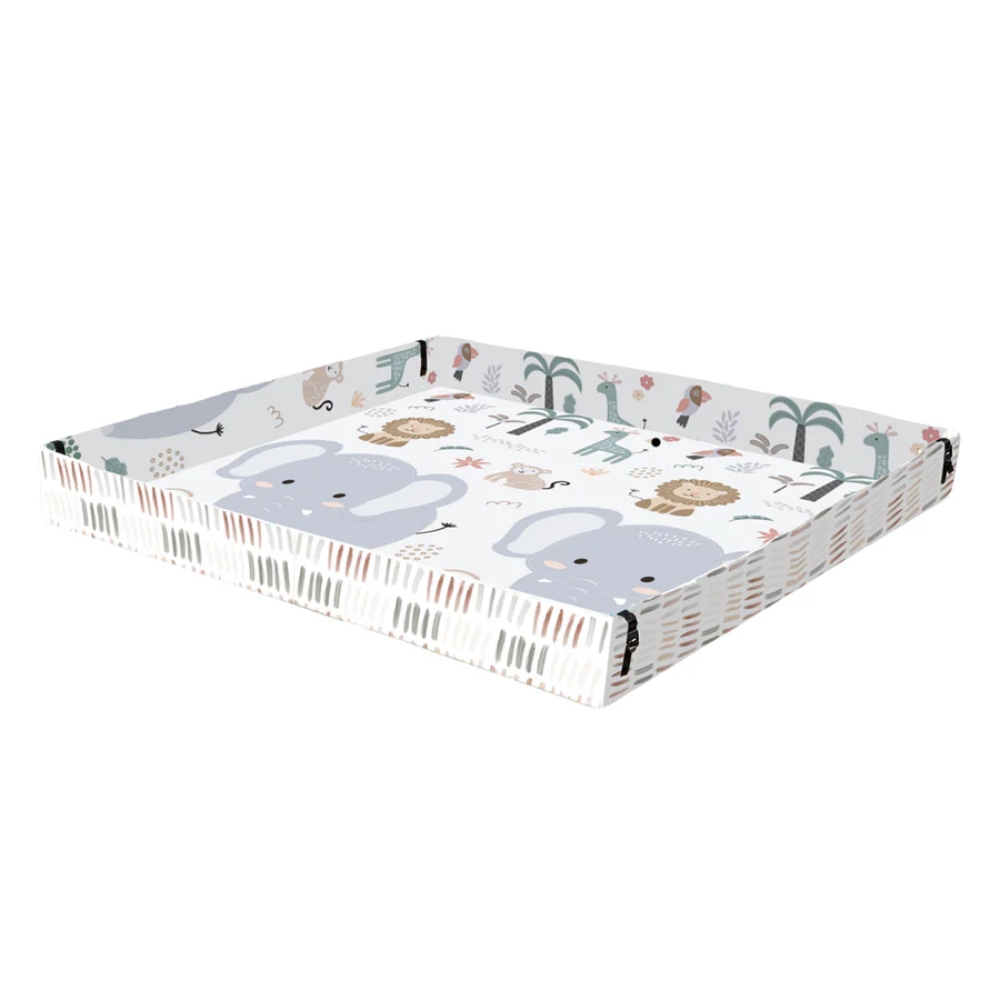 Alfombra de Gateo Plegable con Bordes Reversible Selva y Líneas Modernas Premium Baby