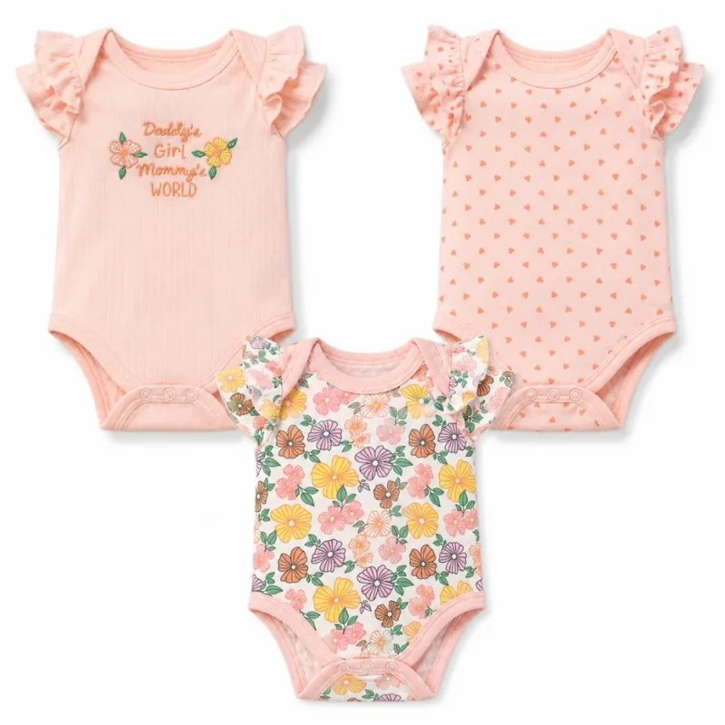 Set de 3 Bodys para Bebé Niña Floral Rosado