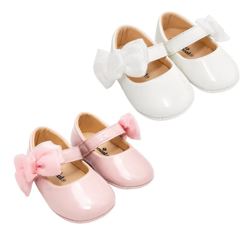 Zapatos para Bebé Genial con Moño Rosado y Blanco