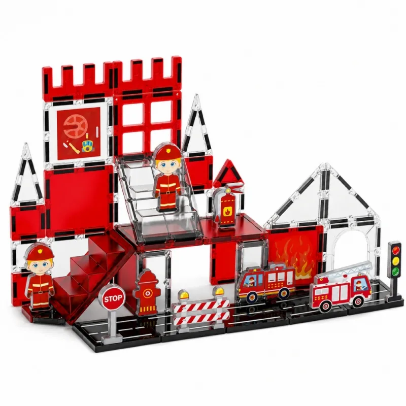 Bloques Magnéticos de Construcción Estación de Bomberos 48 Piezas