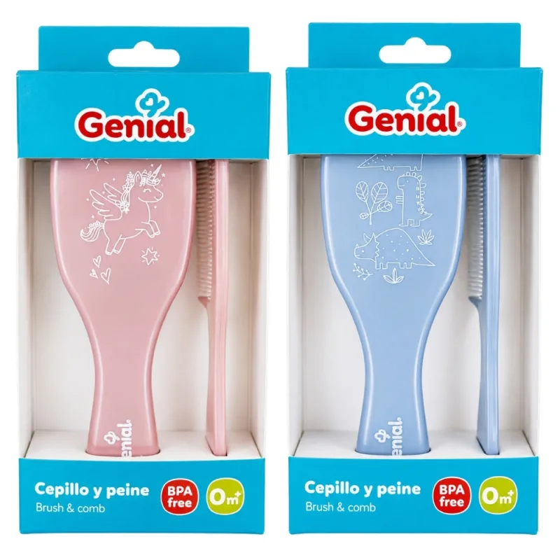 Cepillo y Peine para Bebé Genial con Cerdas Naturales 0 Meses Varios Colores y Diseños