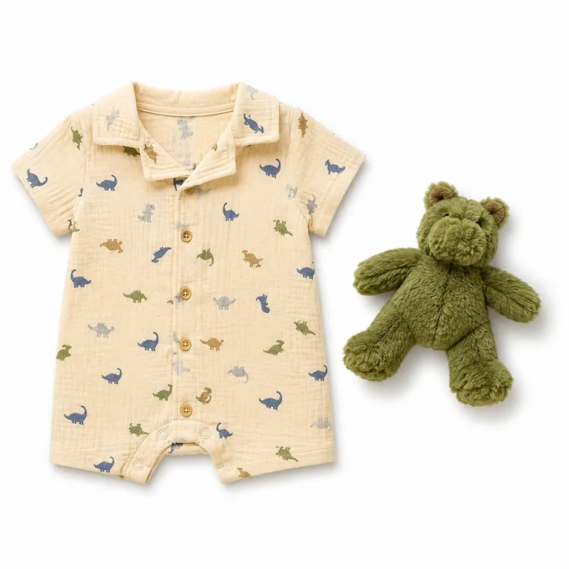 Conjunto para Bebé Wakid’s 2 Piezas Mameluco de Dinosaurios con Peluche