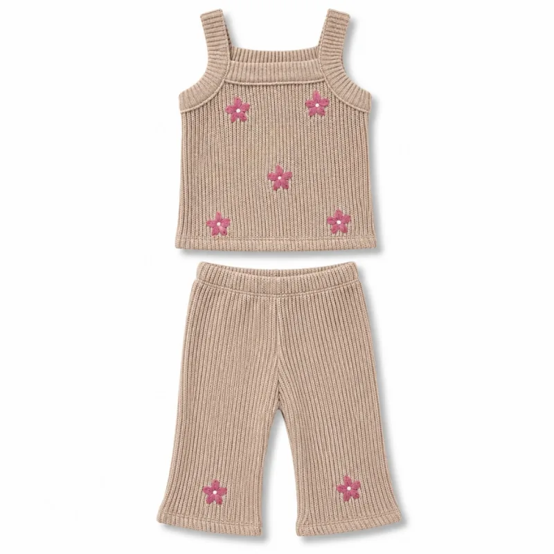 Conjunto Tejido para Bebé Wakids Blusa y Pantalón Floral Rosado