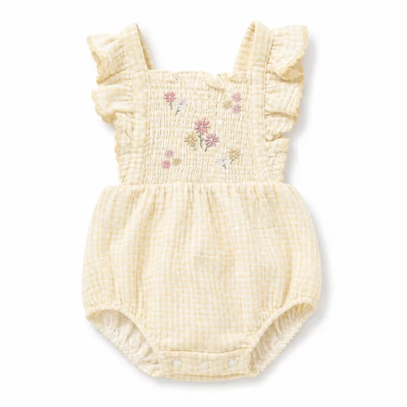 Romper para Bebé con Bordado Floral Crema