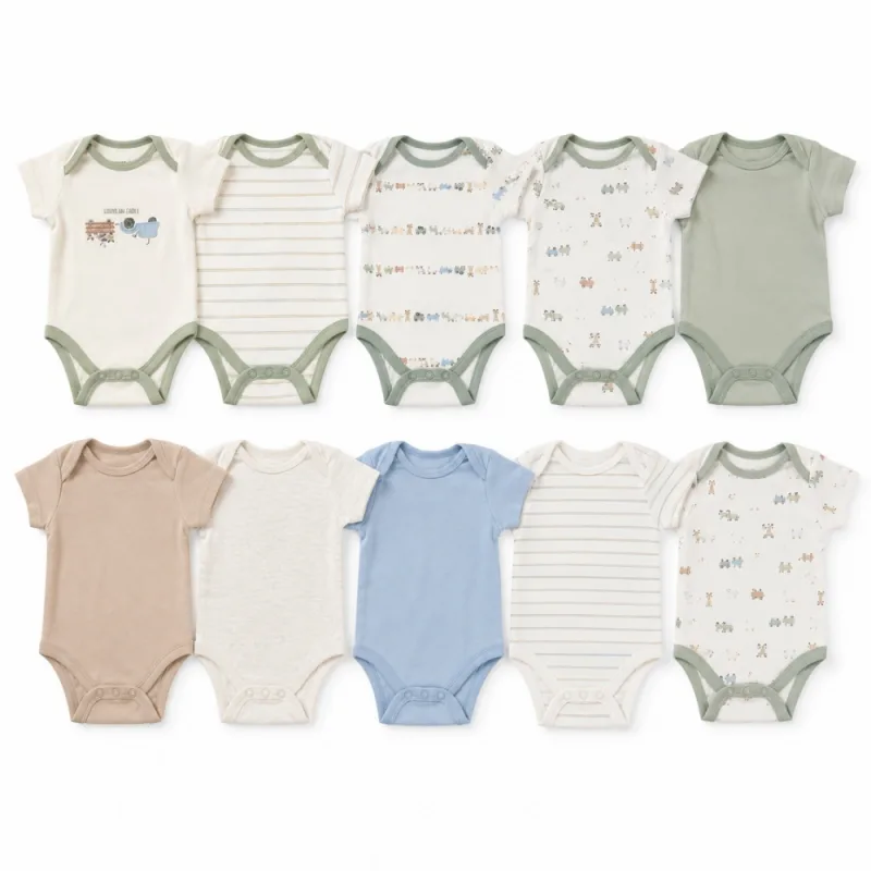 Set de 10 Bodys para Bebé Manga Corta Tonos Neutros