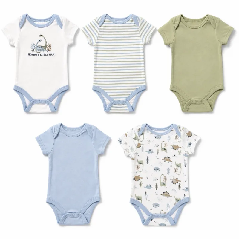 Set de 5 Bodys para Bebé Manga Corta Dinosaurios Azul y Verde
