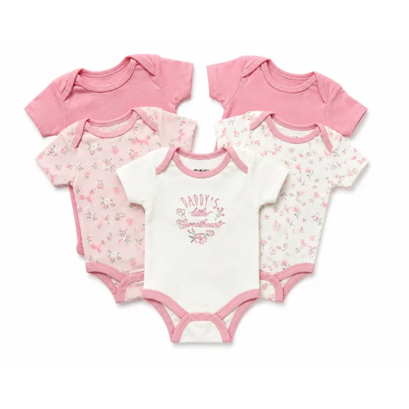 Set de 5 Bodys para Bebé Wakid’s Manga Corta Floral Rosado