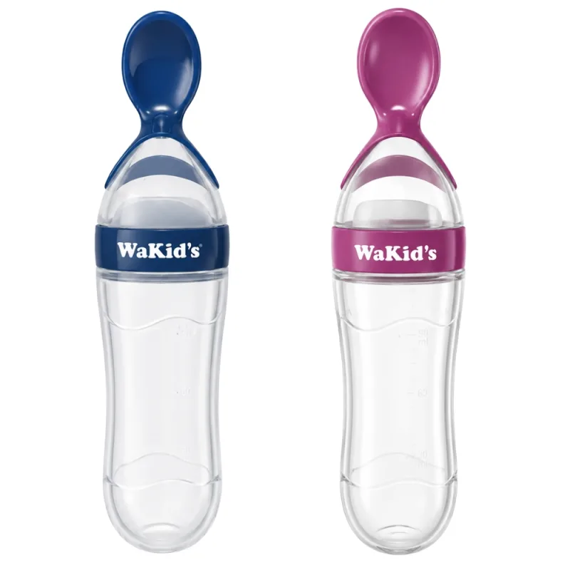 Cuchara Alimentadora para Bebé WaKid’s de Silicona Rosa y Azul
