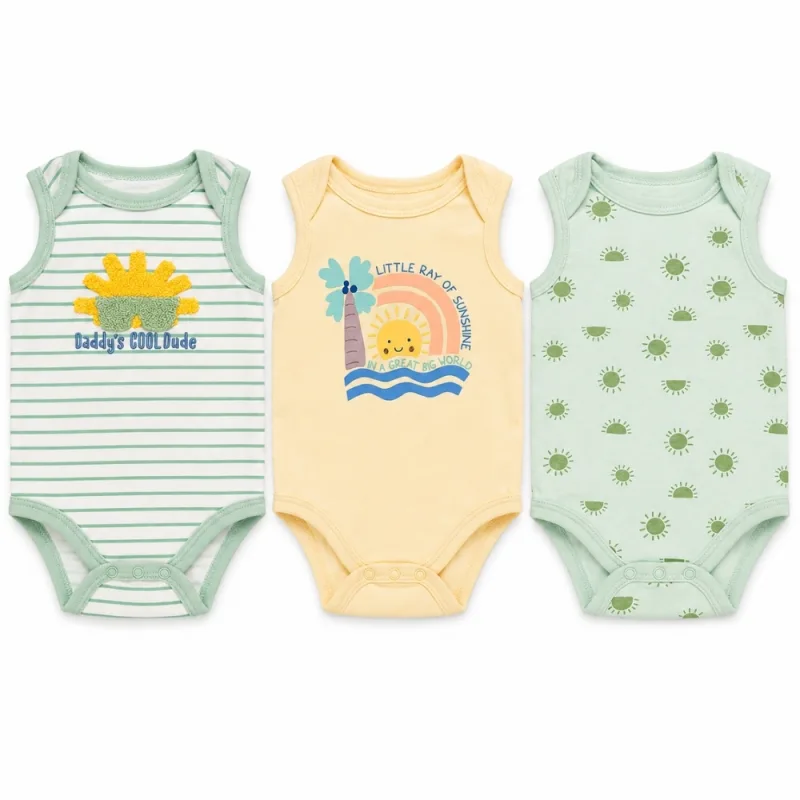 Set de 3 Bodys sin Manga para Bebé Niño Diseño Sol