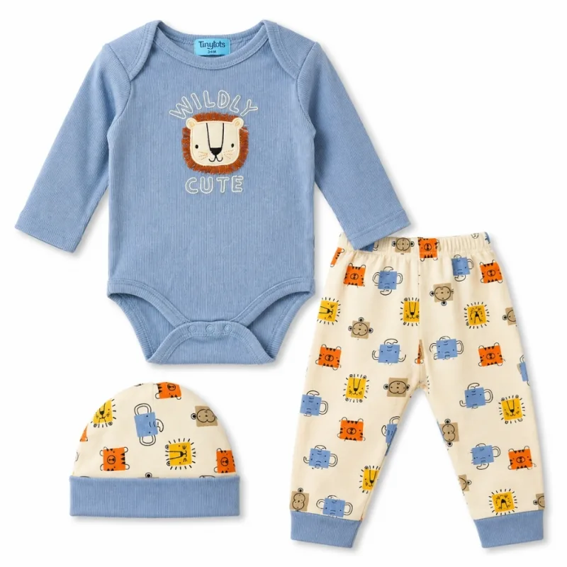 Conjunto para Bebé Tiny Tots Body Manga Larga Pantalón y Gorro de Animalitos