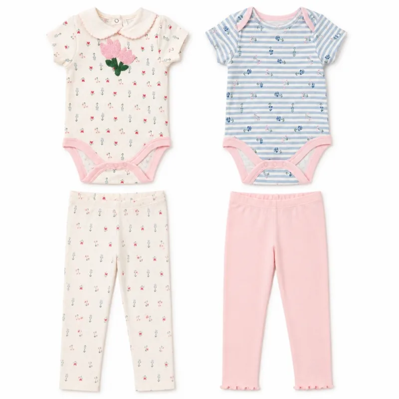 Set de 2 Conjuntos para Bebé Niña con Body y Pantalón Diseño Floral