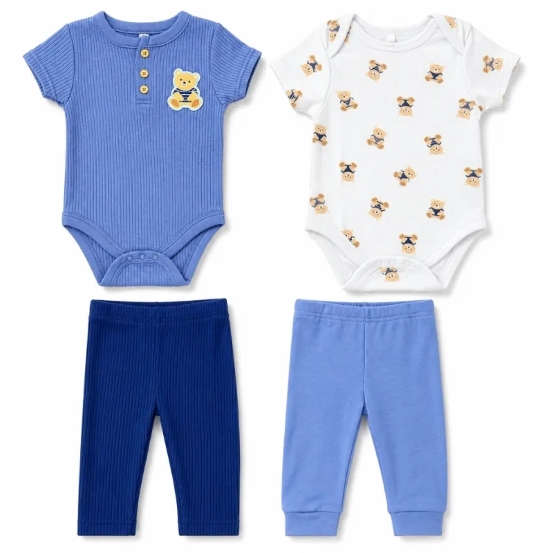 Set de 2 Conjuntos para Bebé Niño con Bodys y Pantalones Diseño Ositos