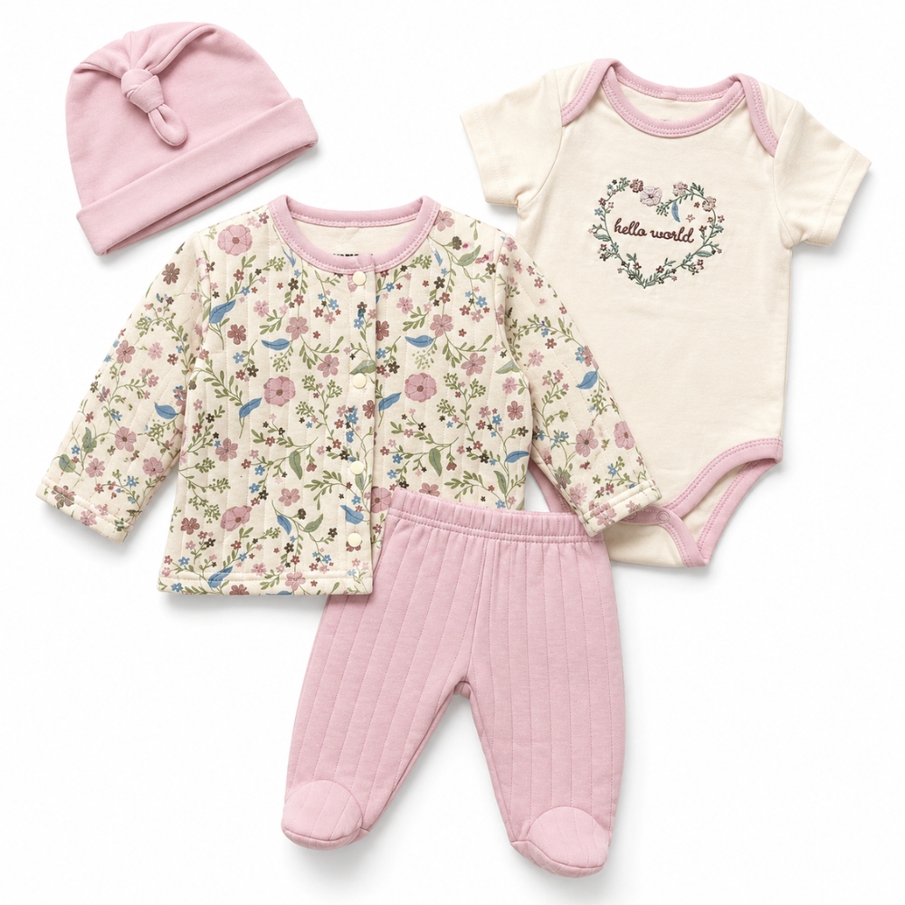 Conjunto para Bebé 4 Piezas Floral Rosado